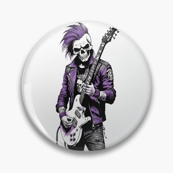 Item preview, Punk Skull Guitarist Rock Illustration designed and sold by SkullVibe Collective.