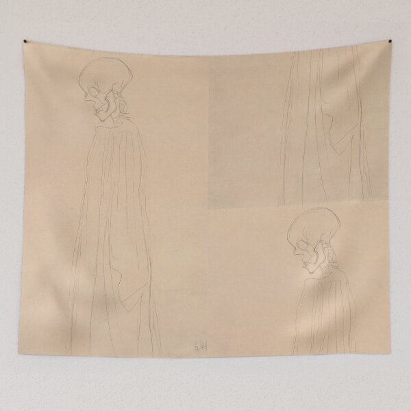 Item preview, Three Quarter Length Portrait of a Skeleton by Gustav Klimt: Minimalist Gothic Poster designed and sold by artofuniverse.