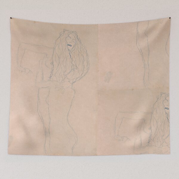 Item preview, Two Naked Women Embracing Ver Sacrum by Gustav Klimt: Minimal Line Art Poster designed and sold by artofuniverse.