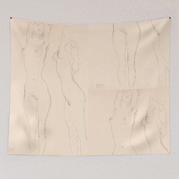 Item preview, Two Nudes the Left One With Raised Arms by Gustav Klimt: Minimalist Figure Study designed and sold by artofuniverse.