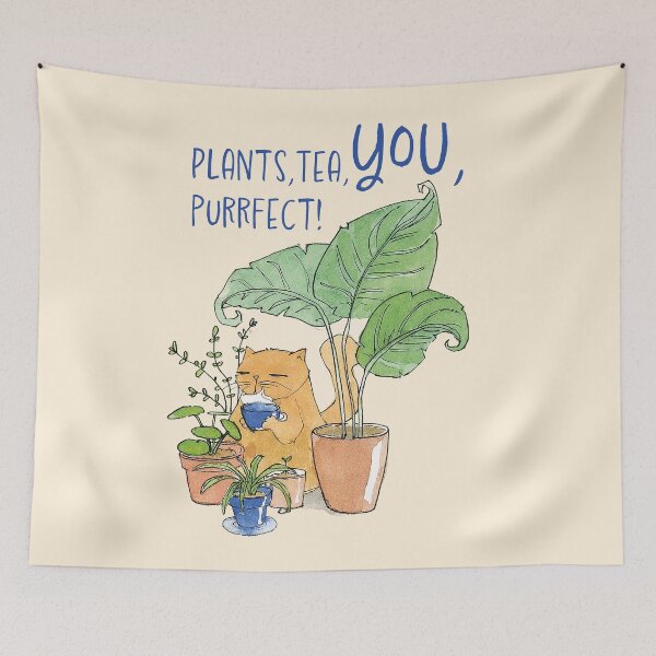 Item preview, Cat with tea and plants designed and sold by Beronise.