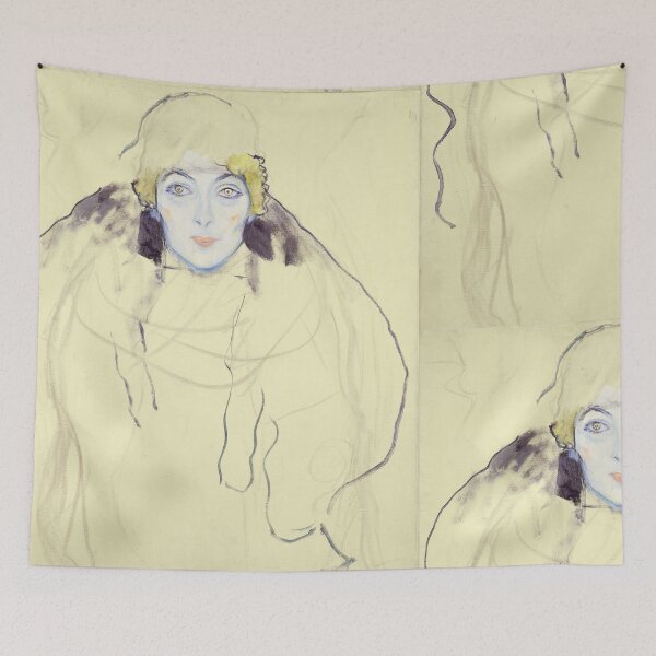 Item preview, Woman S Head by Gustav Klimt: Ethereal Minimalist Portrait Fine Art Print designed and sold by artofuniverse.