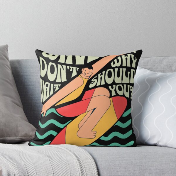 Item preview, Waves Don't Wait Why Should You - Retro Surfer Illustration designed and sold by GenZFashion000.
