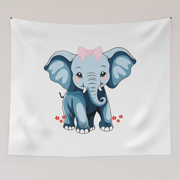 Item preview, Baby Elephant with Bow - Cute Blue Elephant and Red Flowers designed and sold by Love3Happy.
