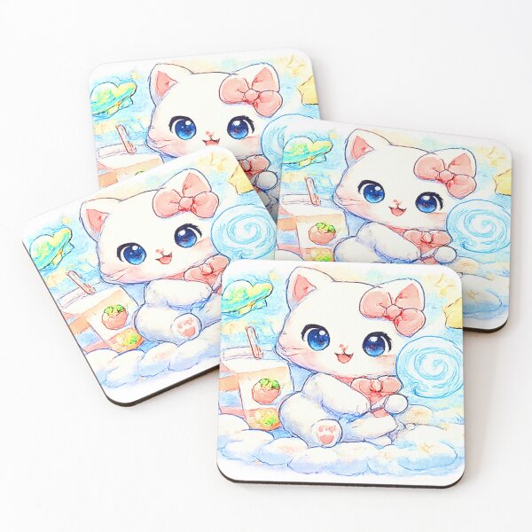 Item preview, Kawaii Cat with Lollipop & Drink – Pastel Candy Space Cloud Design designed and sold by Kallandra.