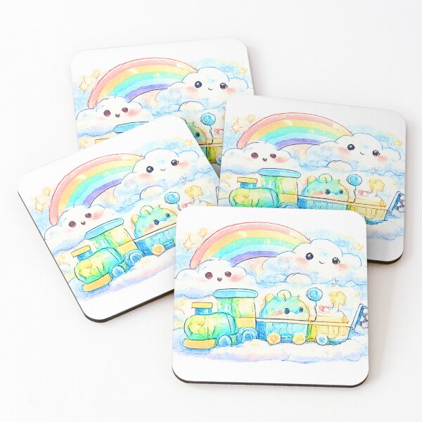 Item preview, Kawaii Rainbow Cloud Train – Cute Pastel Toy Locomotive Watercolor designed and sold by Kallandra.