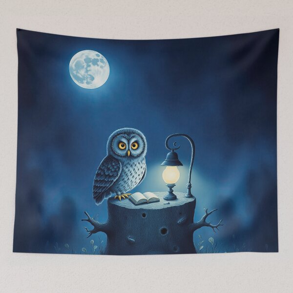 Item preview, Quiet Moonlight Reading – Whimsical Owl with Lantern at Night designed and sold by Whimsical Hug.
