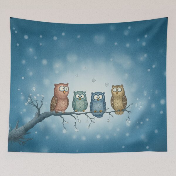 Item preview, Winter Friends on a Branch – Whimsical Owls in a Gentle Snowy Night designed and sold by Whimsical Hug.