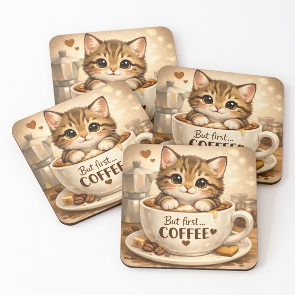 Item preview, Cute Coffee Cat – But First Coffee Kitten Mug Design - Sweet Cat - Coffee designed and sold by Art by M.H..