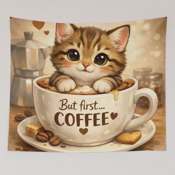 Item preview, Cute Coffee Cat – But First Coffee Kitten Mug Design - Sweet Cat - Coffee designed and sold by Art by M.H..