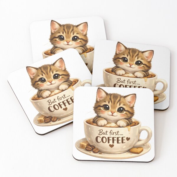 Item preview, Cute Coffee Cat – But First Coffee Design designed and sold by Art by M.H..