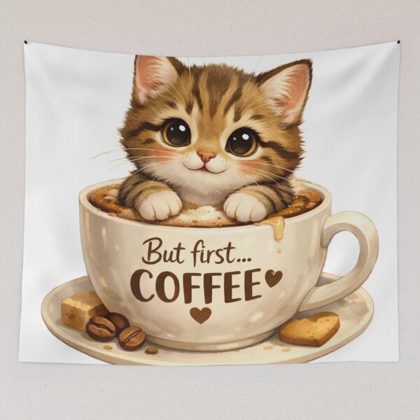 Item preview, Cute Coffee Cat – But First Coffee Design designed and sold by Art by M.H..