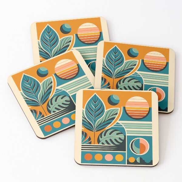 Item preview, Geometric Botanical Leaves in Teal and Orange designed and sold by InkSmithery.