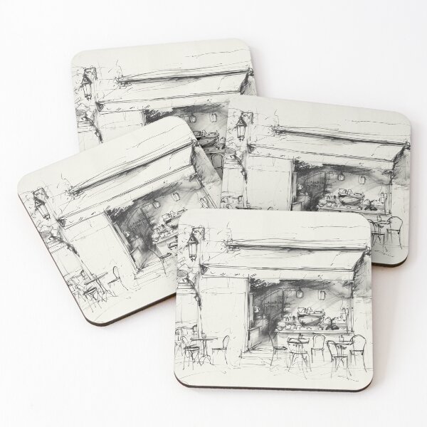 Item preview, Vintage Café Exterior Sketch designed and sold by SleekLineSketches.