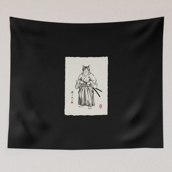 Item preview, Samurai Cat Warrior Ink - Japanese Art Feline Katana  designed and sold by heymbe.