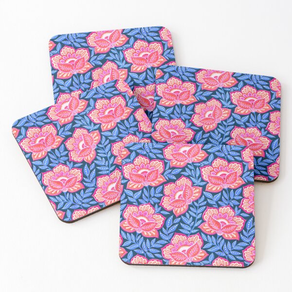 Item preview, Hot Pink and Cobalt Textured Thrift Boho Chintz Floral designed and sold by micklyn.