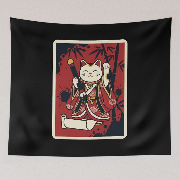 Item preview, Lucky Cat Samurai Style Illustration Bold Traditional Art designed and sold by JordynLadukeg65.