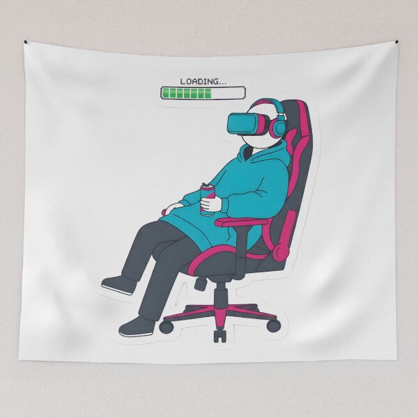 Item preview, Cozy Gamer Stickman Introvert Loading Retro Vaporwave Aesthetic VR Gaming designed and sold by StickyGuys.