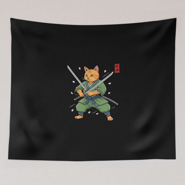 Item preview, Anime Samurai Cat Three Swords Japanese Style Art designed and sold by heymbe.