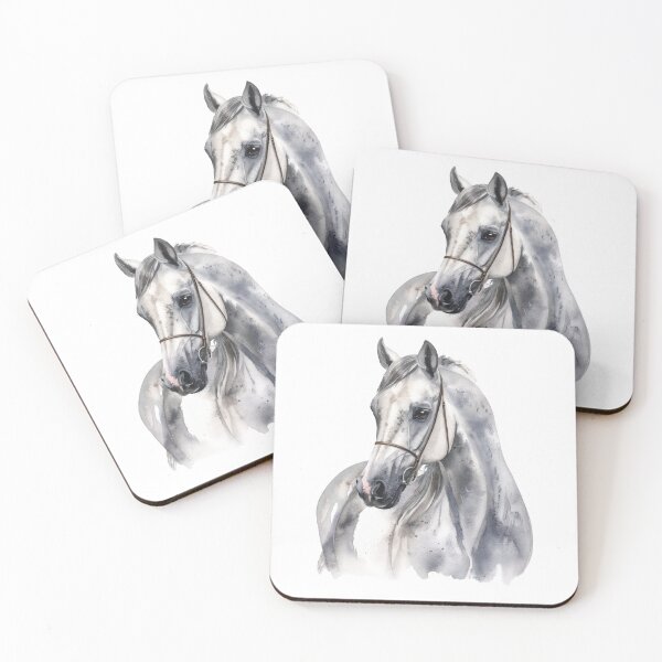 Item preview, Elegant Grey Horse Portrait Watercolor Illustration designed and sold by Rutvain.
