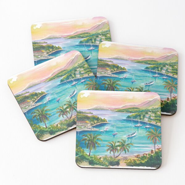 Item preview, English Harbour Antigua Painting with Tropical Coast and Historic Marina designed and sold by artshop77.