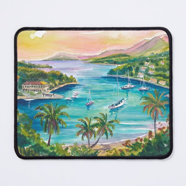 Item preview, English Harbour Antigua Painting with Tropical Coast and Historic Marina designed and sold by artshop77.