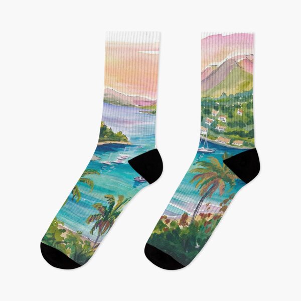 Item preview, English Harbour Antigua Painting with Tropical Coast and Historic Marina designed and sold by artshop77.