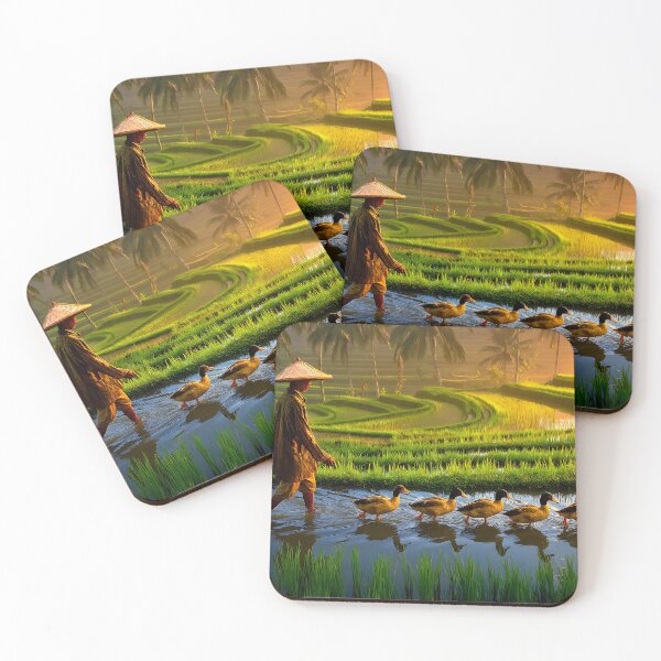 Item preview, Rice Field Worker Guiding Ducks at Sunrise designed and sold by Artessie.