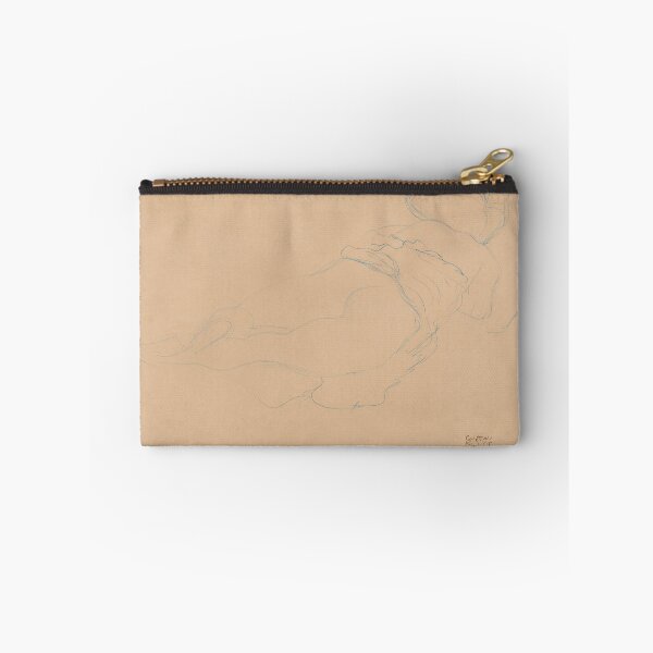 Item preview, Auf Dem Bauch Liegender Halbakt by Gustav Klimt: Minimal Nude Line Art Poster designed and sold by artofuniverse.