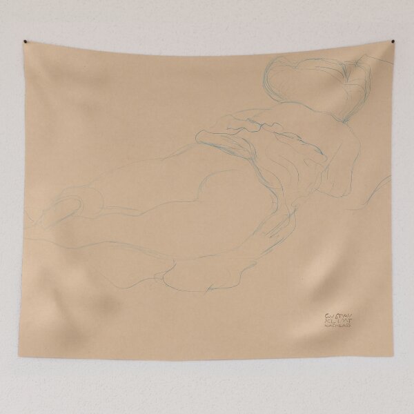 Item preview, Auf Dem Bauch Liegender Halbakt by Gustav Klimt: Minimal Nude Line Art Poster designed and sold by artofuniverse.