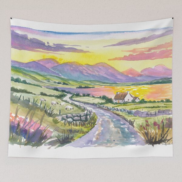 Item preview, Connemara Landscape Painting with Cottage, Sheep, Lakes and Rolling Hills designed and sold by artshop77.