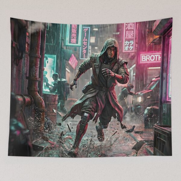 Item preview, Neon Fugitive Cyberpunk Alley Glitch Runner Aesthetic designed and sold by MarCinu Art.