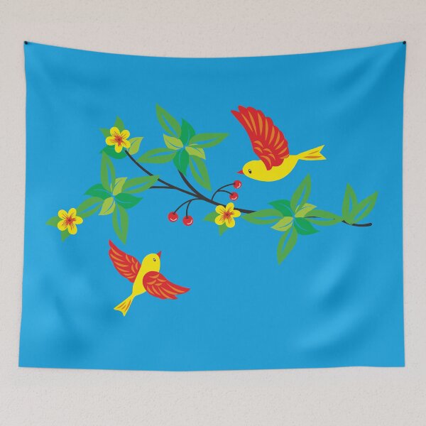 Item preview, Colorful Flying Birds with Floral Branch, Leaves and Berries – Decorative Vector Illustration designed and sold by iamshibsankar.