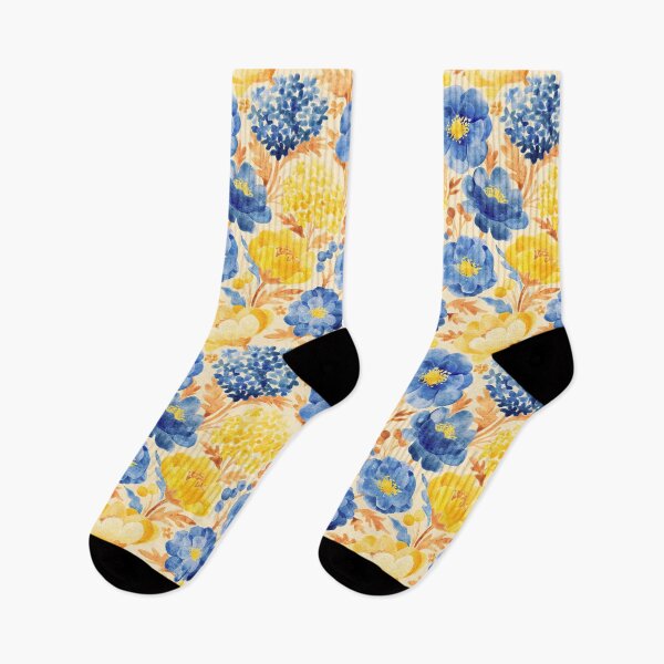 Item preview, Buttercup Yellow and Denim Blue Retro Country Floral on Cream designed and sold by micklyn.