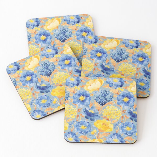 Item preview, Buttercup Yellow and Denim Blue Retro Country Floral designed and sold by micklyn.