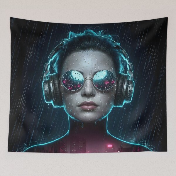 Item preview, Neon Rain Cyberpunk City Portrait designed and sold by MarCinu Art.