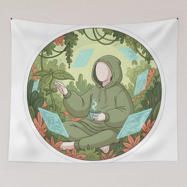 Item preview, Cozy Solarpunk Stickman Bio-Librarian Aesthetic Green Futures designed and sold by StickyGuys.