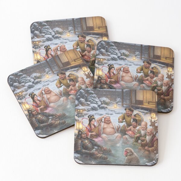 Item preview, Snowy Onsen Night — Seven Lucky Gods & Samurai | Mori no Akari Series designed and sold by Mori-no-Akari.