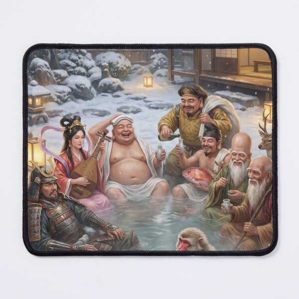 Item preview, Snowy Onsen Night — Seven Lucky Gods & Samurai | Mori no Akari Series designed and sold by Mori-no-Akari.