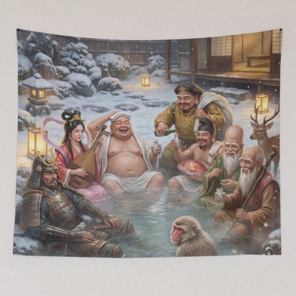 Item preview, Snowy Onsen Night — Seven Lucky Gods & Samurai | Mori no Akari Series designed and sold by Mori-no-Akari.
