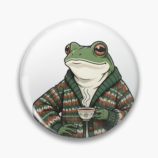 Item preview, Dapper Frog in Vintage Cardigan Cozy Goblincore Aesthetic Dark Cottagecore Mossy Green designed and sold by StickyGuys.