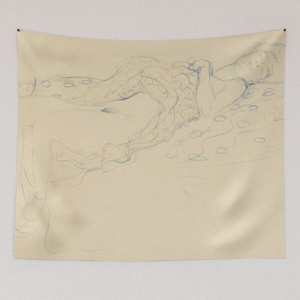 Item preview, Liegender Halbakt Nach Rechts by Gustav Klimt: Reclining Semi Nude Art Poster designed and sold by artofuniverse.