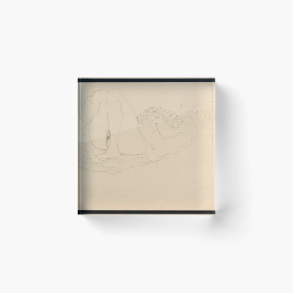 Item preview, Liegender Halbakt Nach Rechts by Gustav Klimt: Minimalist Nude Line Art designed and sold by artofuniverse.