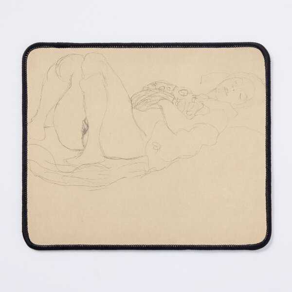 Item preview, Liegender Halbakt Nach Rechts by Gustav Klimt: Minimalist Nude Line Art designed and sold by artofuniverse.