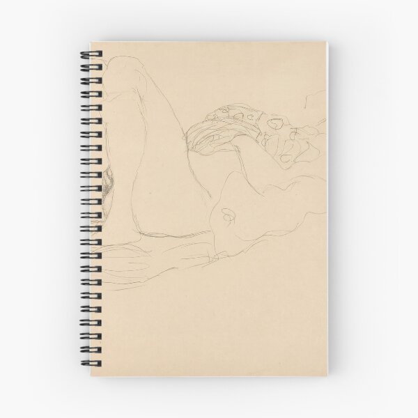 Item preview, Liegender Halbakt Nach Rechts by Gustav Klimt: Minimalist Nude Line Art designed and sold by artofuniverse.
