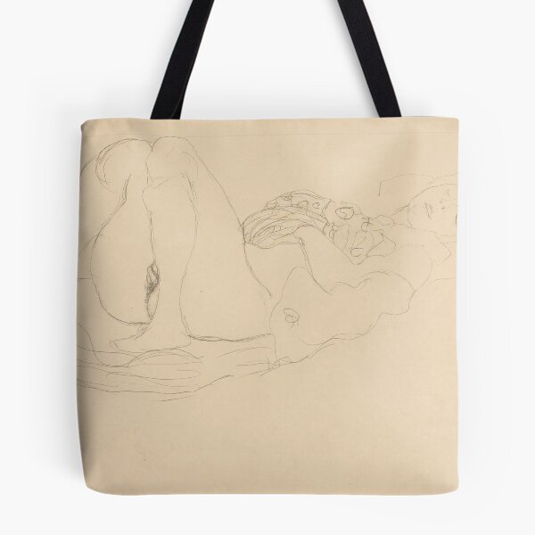 Item preview, Liegender Halbakt Nach Rechts by Gustav Klimt: Minimalist Nude Line Art designed and sold by artofuniverse.