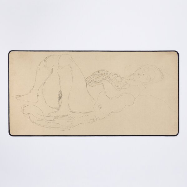 Item preview, Liegender Halbakt Nach Rechts by Gustav Klimt: Minimalist Nude Line Art designed and sold by artofuniverse.