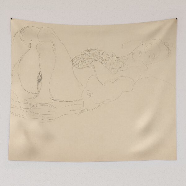Item preview, Liegender Halbakt Nach Rechts by Gustav Klimt: Minimalist Nude Line Art designed and sold by artofuniverse.