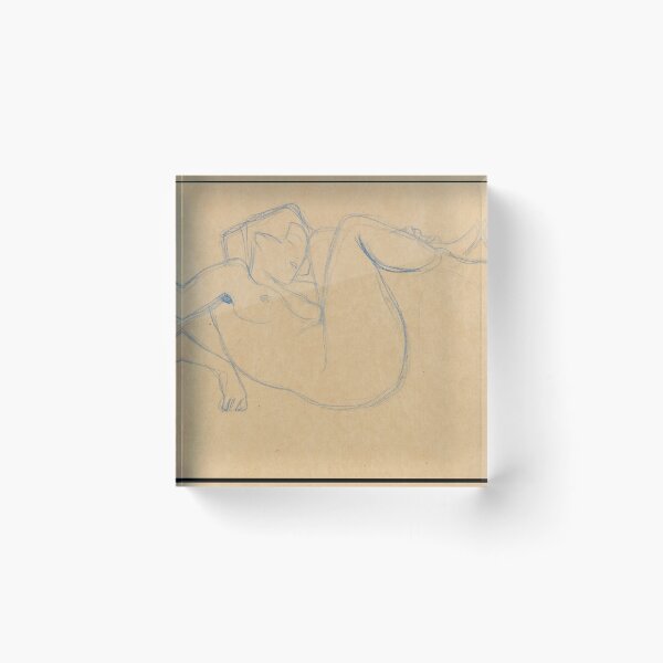 Item preview, Mit Angezogenen Schenkeln Kauernder Madchenakt by Gustav Klimt: Minimalist Nude Study designed and sold by artofuniverse.