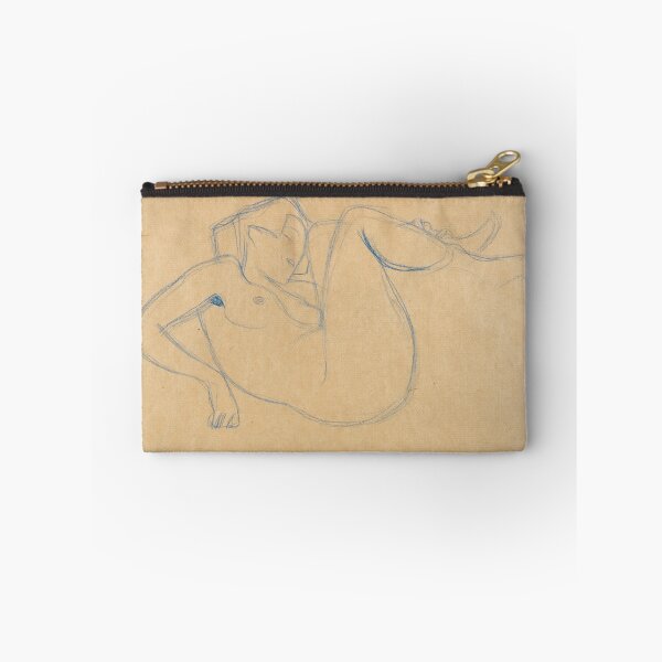 Item preview, Mit Angezogenen Schenkeln Kauernder Madchenakt by Gustav Klimt: Minimalist Nude Study designed and sold by artofuniverse.